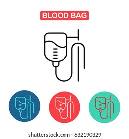 Blood Bag. IV Bag Icon. Illustration Of Catheter. Medicine And Health Symbol For Info Graphics, Websites And Print Media. Contour Simple Clinic Icon.