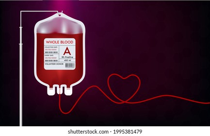 Blood bag with label different blood group A system. Blood donation ideas to help the injured medical. 3D Vector EPS10 illustration
