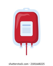 Blood Bag With Label. Blood Transfusion. Blood Donation. Concept Vector Illustration