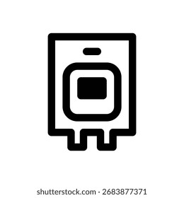 Blood bag. Outlined stroke vector icon with black-filled details.