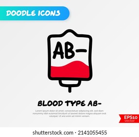Blutbeutel mit Plasma. Doodle dünne Linie Symbol. Blutspende. Bluttyp AB-. Vektorgrafik.