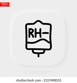 Bolsa de sangre con plasma. Icono de línea delgada de garabato. Donación de sangre. Tipo de sangre RH-. Ilustración vectorial.