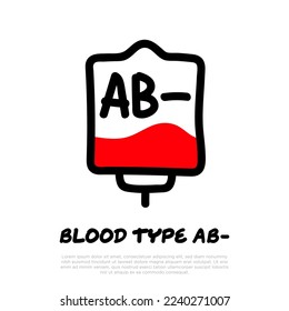 Blood bag with plasma. Doodle thin line icon. Blood donation. Blood type AB-. Vector illustration.