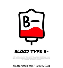 Bolsa de sangre con plasma. Icono de línea delgada de garabato. Donación de sangre. Sangre tipo B-. Ilustración vectorial.