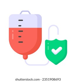 Blood bag with protection shield showing concept icon of blood bag protection