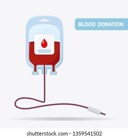 Blood bag with red drop isolated on white background. Donation, transfusion in medicine laboratory concept. Save patient life. Vector flat design