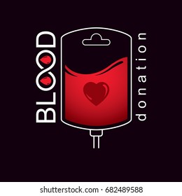 Emblema gráfico vectorial de la bolsa de sangre. Logo conceptual de donación de sangre. Símbolo gráfico del tema médico.