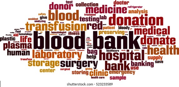 Blood Bank Word Cloud Concept. Vector Illustration