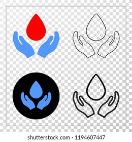 Blood care hands EPS vector pictograph with contour, black and colored versions. Illustration style is flat iconic symbol on chess transparent background.
