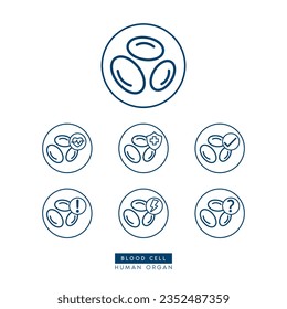 Blood cell icon simple flat outline style for health care ads or website. Icons isolated on white background. Medical human organ with exclamation check question mark, cross and thunder. Vector EPS 10