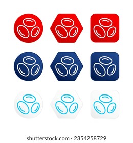 Blutzellen Symbol einfache flache Umriss Stil in rotem Kreis Rahmen blauer Hexagon und weißer Quadrat. Für Anzeigen im Gesundheitswesen telefonische Bewerbung oder Website. Medizinische Symbole menschlicher Organe einzeln. Vektor EPS10.