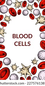 Blood cells background. Design for blood test, anemia, donation, hemophilia, laboratory scientific research concepts. Vector illustration in sketch style