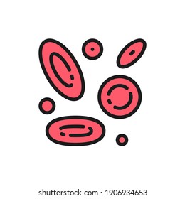 Blood Cells, Leukocytes, Platelets, Erythrocytes Corpuscles Flat Color Line Icon