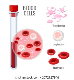 Blood cells research poster with sample in glass flask