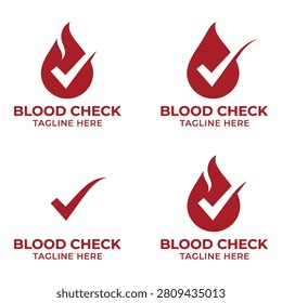 Blood check logo set with flame and checkmark icons medical health symbols icon