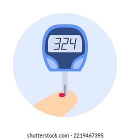 Blood Checking Diabetes With Glucose Monitor Meter Finger Prick Icon Vector Illustration