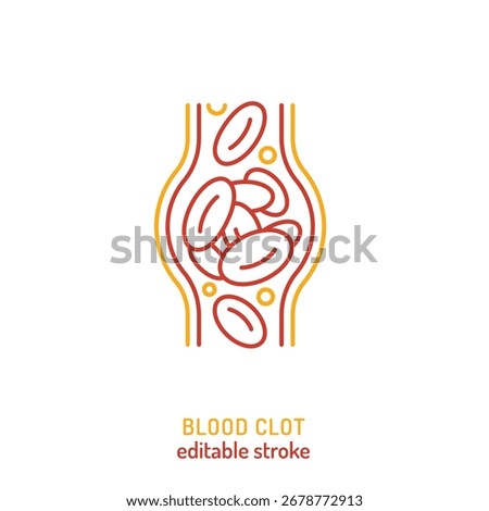 Blood clot icon. Editable vector illustration of vascular blockage with platelets. Used in healthcare, anatomy, stroke prevention, thrombosis awareness, and circulatory system education.