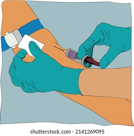 Blood Collectionillustration. doctor. injection. Phlebotomy collecting blood with vacutainer