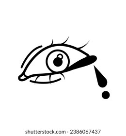 Blut aus dem Auge, Vektorsymbol mit schwarzer Umrisslinie einzeln auf quadratischem weißem Hintergrund. Einfache, flache Zeichnung mit Kunststil.