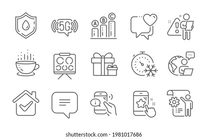 Blood donation, Call center and Graph chart line icons set. Vision board, Settings blueprint and Freezing timer signs. Text message, 5g wifi and Surprise package symbols. Line icons set. Vector