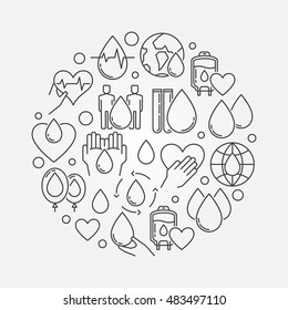 Blood donation circular sign. Vector thin line donate blood concept illustration or poster