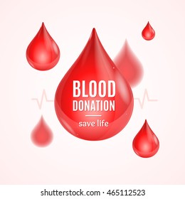 Blood Donation Concept With Drop Shape. Poster Or Flyer. Vector Illustration