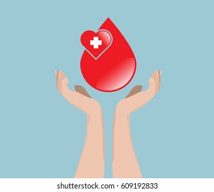 blood donation concept, blood with hand vector illustration