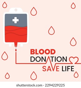 Cartel del concepto de donación de sangre Bolsa de sangre roja con vector de texto