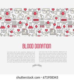 Blood donation concept with thin line icons. World blood donor day. Vector illustration for web page, banner, print media.