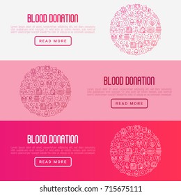 Blood donation concept with thin line icons and place for text. World blood donor day. Vector illustration for web page, banner, print media.