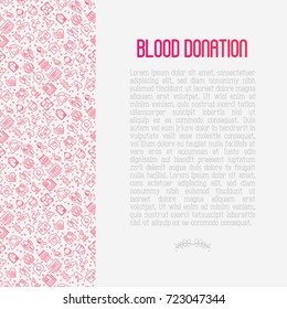 Blood donation concept with thin line icons and place for text. World blood donor day. Vector illustration for web page, banner, print media.