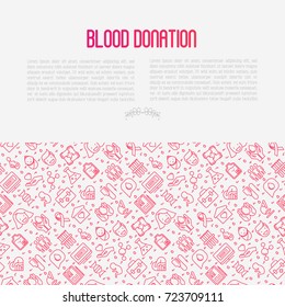 Blood donation concept with thin line icons and place for text. World blood donor day. Vector illustration for web page, banner, print media.