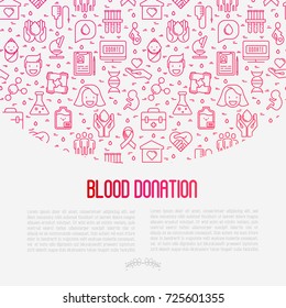 Blood donation concept with thin line icons and place for text. World blood donor day. Vector illustration for web page, banner, print media.