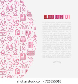 Blood donation concept with thin line icons and place for text. World blood donor day. Vector illustration for web page, banner, print media.