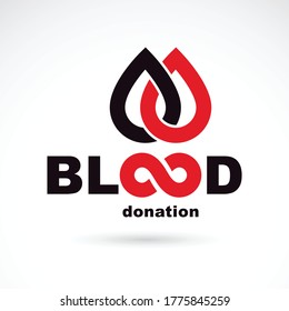 Blood donation concept vector graphic illustration isolated on white. Hematology theme emblem. The 14 June, world blood donor day.