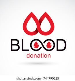 Blood donation concept vector graphic illustration isolated on white. Hematology theme emblem. The 14 June, world blood donor day.