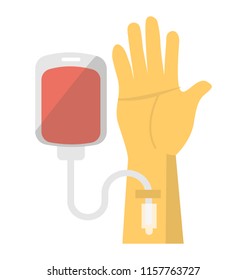 
Blood donation with the drip attached to the blood bottle 
