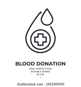 Blood donation editable stroke outline icon isolated on white background vector illustration. Pixel perfect. 64 x 64.