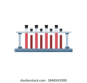 Blood donation flat composition with set of test tubes filled with blood on blank background vector illustration