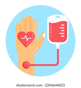 Una donación de sangre en diseño de iconos redondos planos 