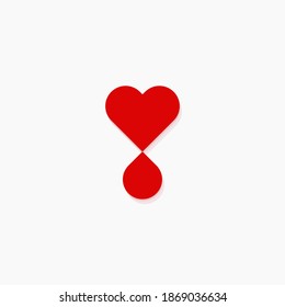 Concepto del logo vectorial de estilo plano para donación de sangre. La transfusión de sangre aisló el icono de la silueta roja sobre fondo blanco. Símbolo de corazón y gota para la caridad y la medicina gráfica.