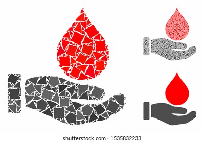 Blutspende Hand Zusammensetzung der ungleichen Elemente in verschiedenen Größen und Farbtöne, basierend auf Blut spenden Hand Symbol. Vektorungleiche Elemente werden in Zusammensetzung zusammengesetzt.