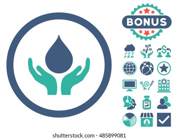 Blood Donation icon with bonus elements. Vector illustration style is flat iconic bicolor symbols, cobalt and cyan colors, white background.
