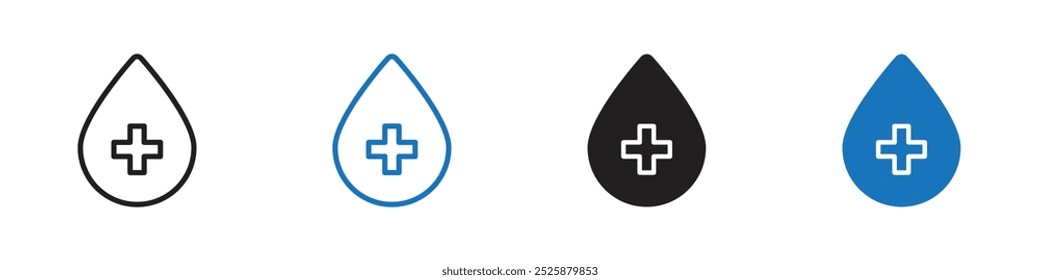 Vector de conjunto de gráficos lineales de ícono de donación de sangre en negro