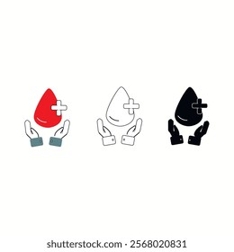 Blood donation icon set, Red drop of blood with cross Vector