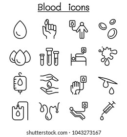 Blood donation icon set in thin line style