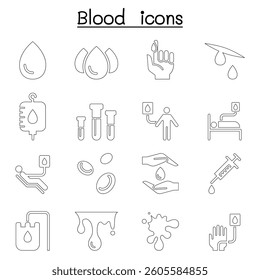 Blood donation icon set in thin line style