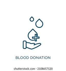 blood donation icon. Thin linear blood donation outline icon isolated on white background. Line vector blood donation sign, symbol for web and mobile