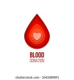 Blood Donation Icon. Vector Red Blood Drop With Heart Inside.