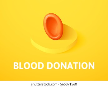 Blood donation icon, vector symbol in flat isometric style isolated on color background